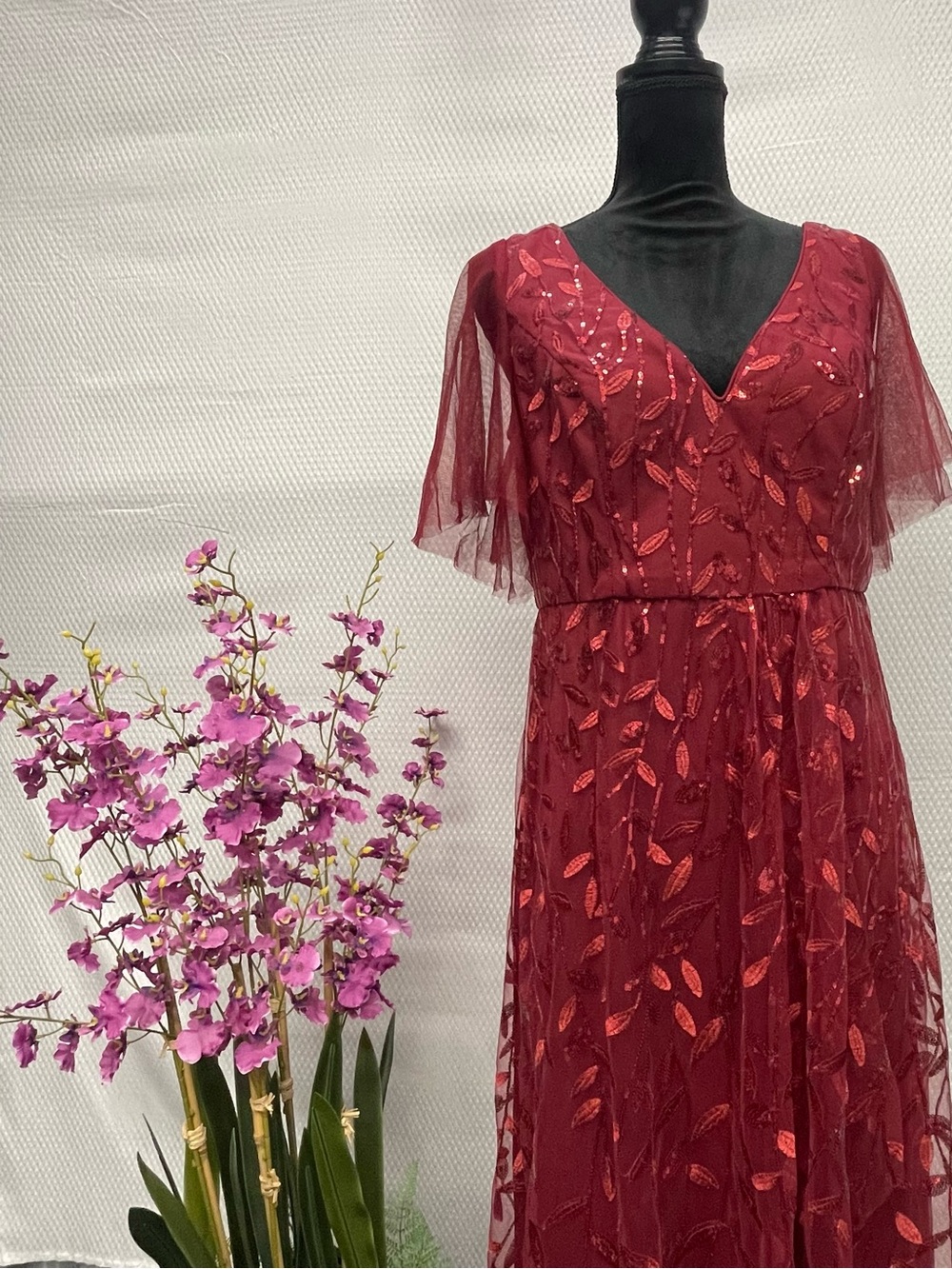 Ever Pretty Wine Burgundy Embellished Midi Dress